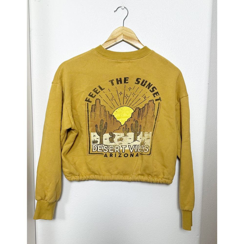 Urban Nation Rise and Shine Desert Sunset Drawstring Crop Sweater sz S